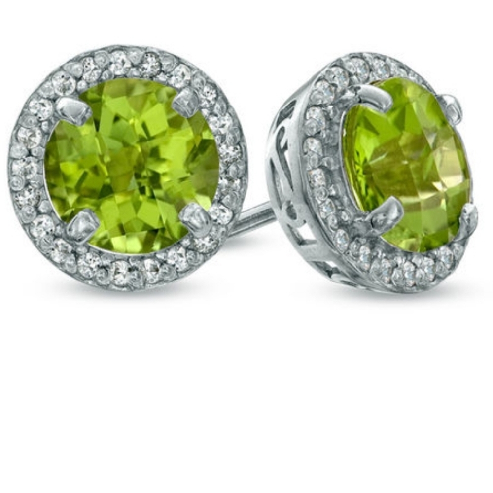 SOLD Peridot and White Sapphire Framed earrings